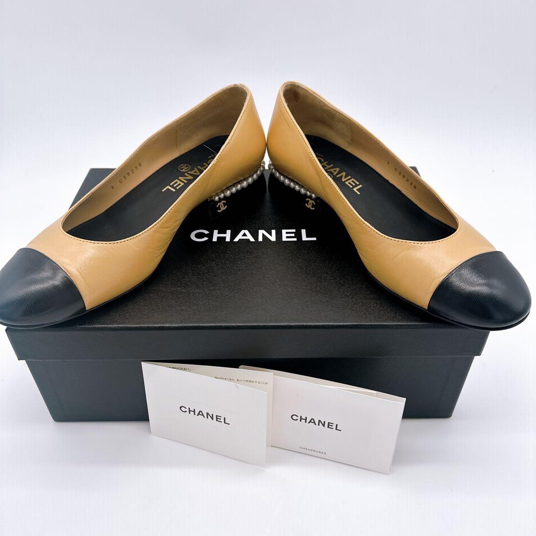 CHANEL シャネルバレエシューズ 38ベージュ/ブラック ココマーク