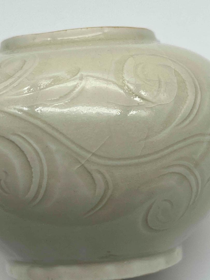 宋時代定窯　白磁刻花共蓋壺　蓋付き　茶入　茶道具　繊細　唐物(F-10)