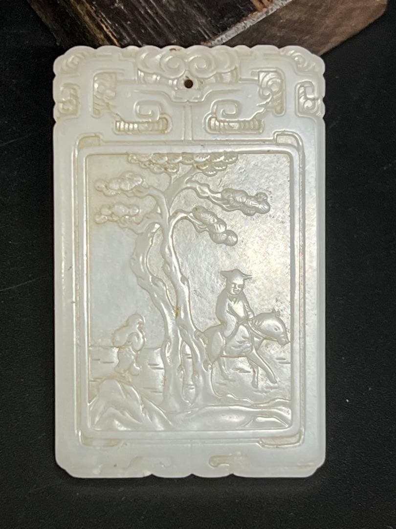 極上 人物詩文白玉牌 重さ：49g BL2--048