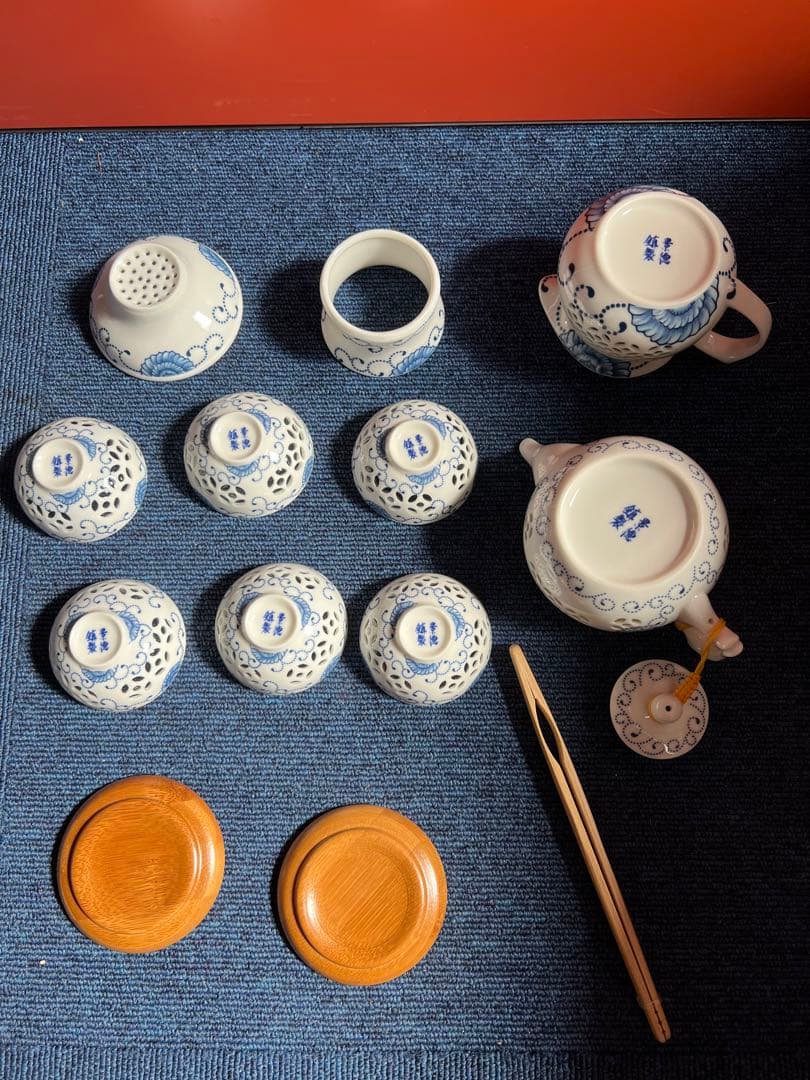 1285  中国　骨董　景徳鎮　青花　茶器セット　未使用