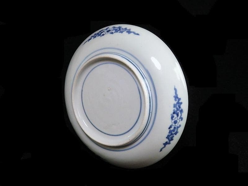 古伊万里　染付　型刷り印判　団龍紋に瓔珞紋の図　４寸半皿　D648AS-CBd