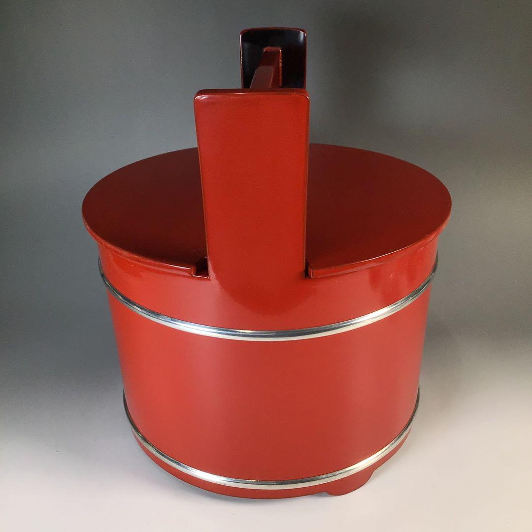 Ｍ７４８　水指　『塗師　岡本陽斎作』『朱塗』『手桶水指』　共箱　茶道具