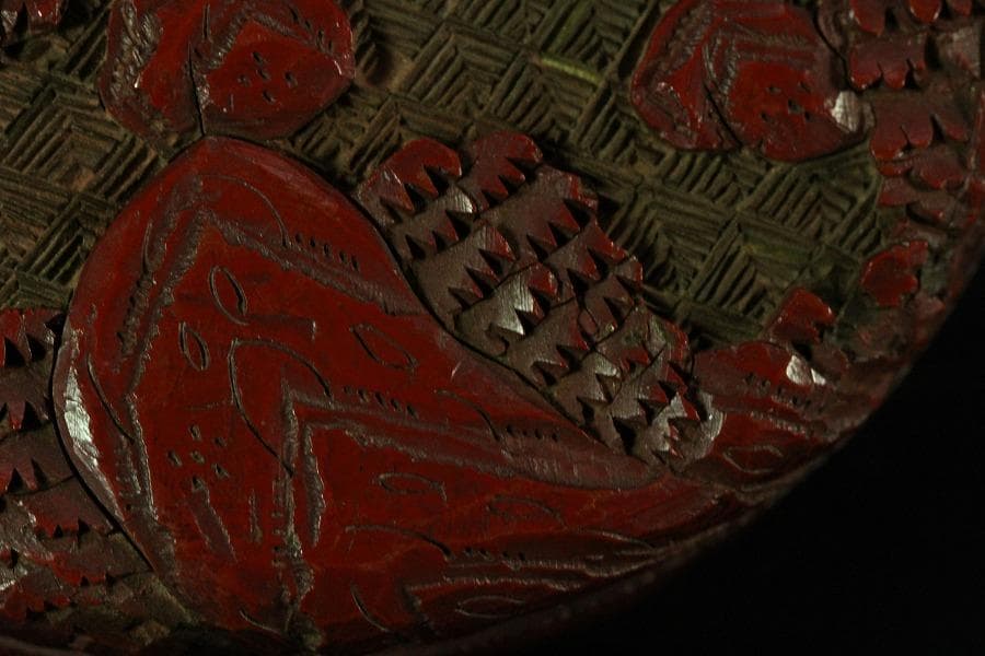 中国美術 堆朱 刻松下人物紋 香合(K-A833)