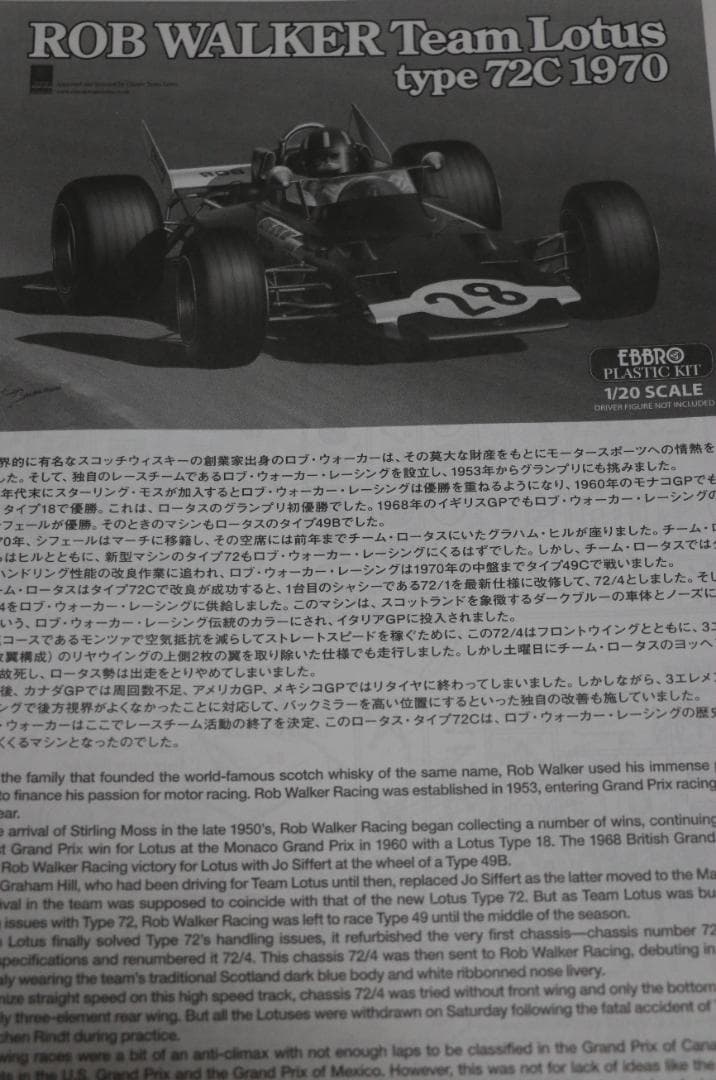 貴重　エブロ製　ローブ・ウォーカーチーム　ロータス72C　Gヒル1/20　プラモ
