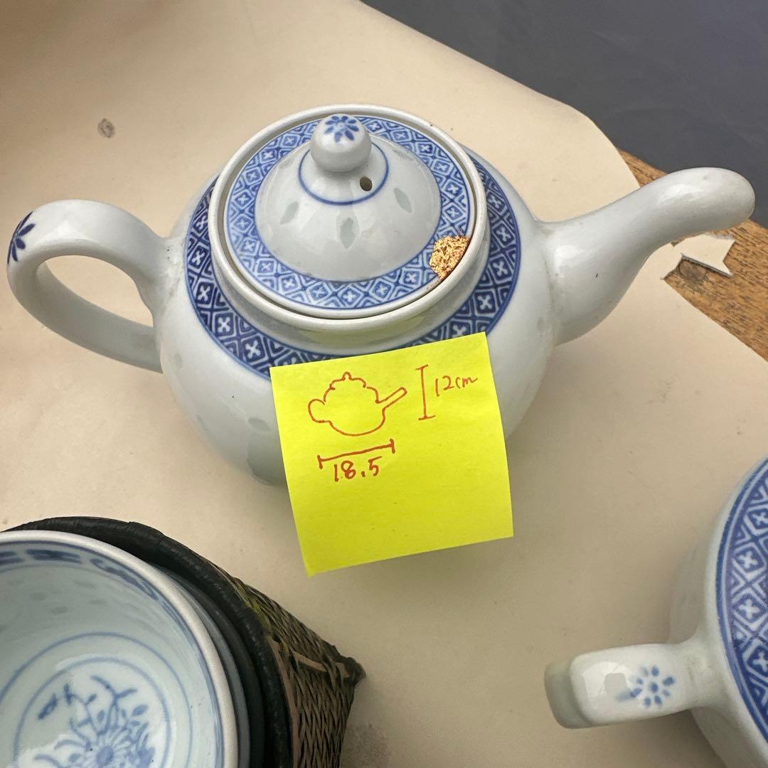 景徳鎮製大量まとめ　青花茶器セット ポット2点 湯呑19客 中国茶器 煎茶道具