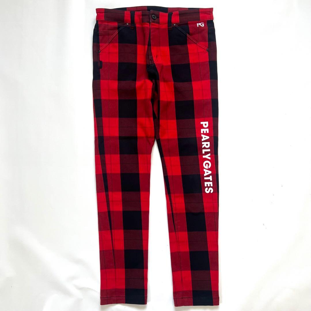 パーリーゲイツ　セットアップ　チェック柄　ジャケット　パンツ　メンズ　ゴルフ　赤