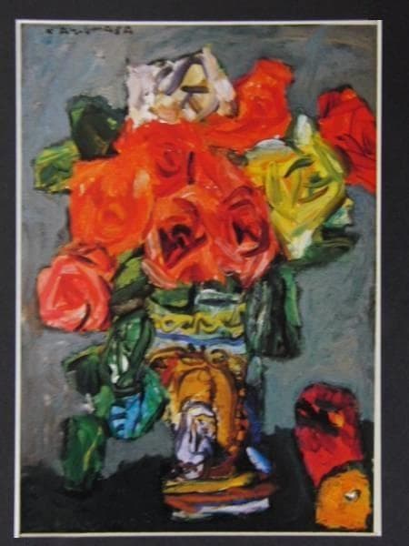 中川一政、【薔薇】、希少な額装用画集より、新品額装付、状態良好