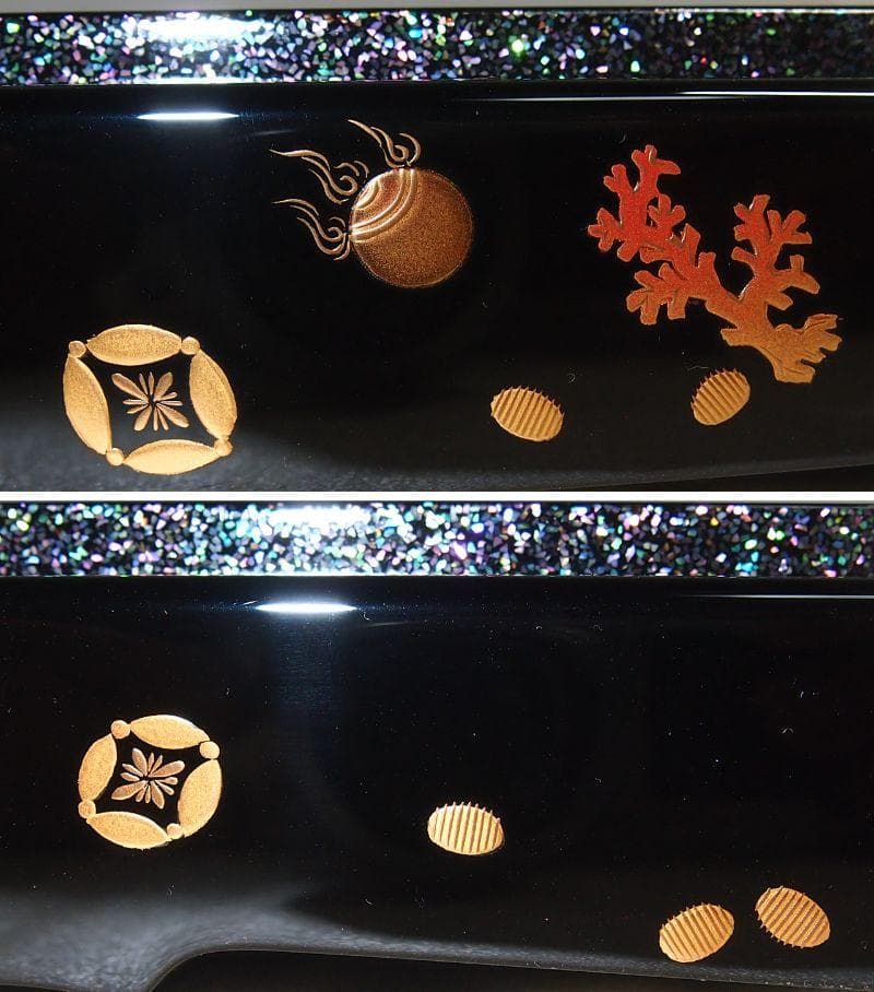 【高級・未使用】輪島塗 わじま慶塚 螺鈿/宝尽くし蒔絵 置物台 香炉台/飾り台