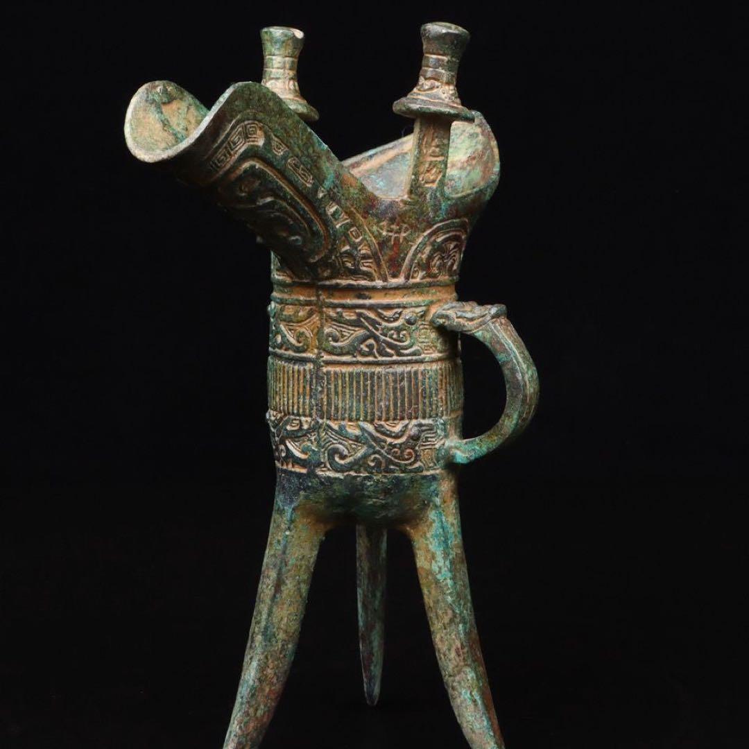 中国古美術品·古青銅器・青銅の美・鳳鳥紋爵杯・文房置物·風水開運・金運・財運UP