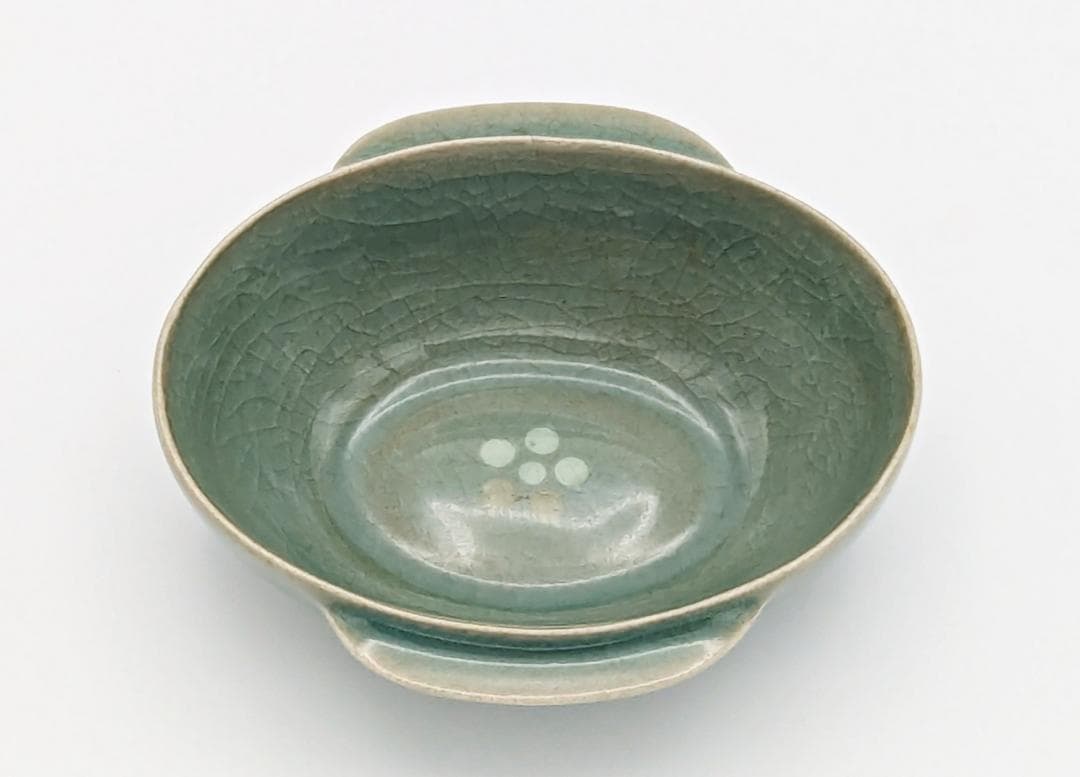 ★柳海剛 高麗青磁【曲水之宴酒盃】共箱共布付き】35年程前存命中の個展で購入