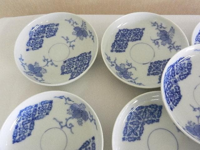 京焼「初代　幹山伝七」作　藍繪深皿２０客（裏印「大日本幹山製」）