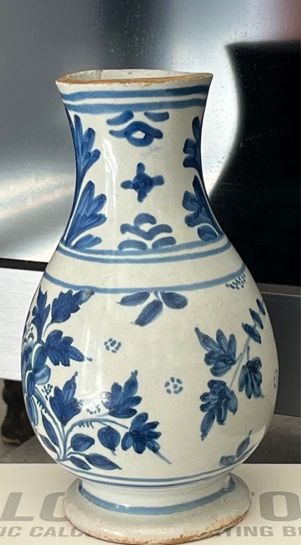 中国古玩元末明初朝染付壺 唐物 時代物口割れ