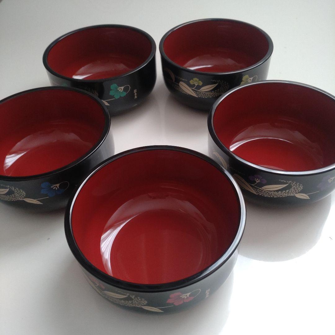 【美品】桂由美 漆器 5点×5客セット（お盆、親子椀、箸、箸置き）