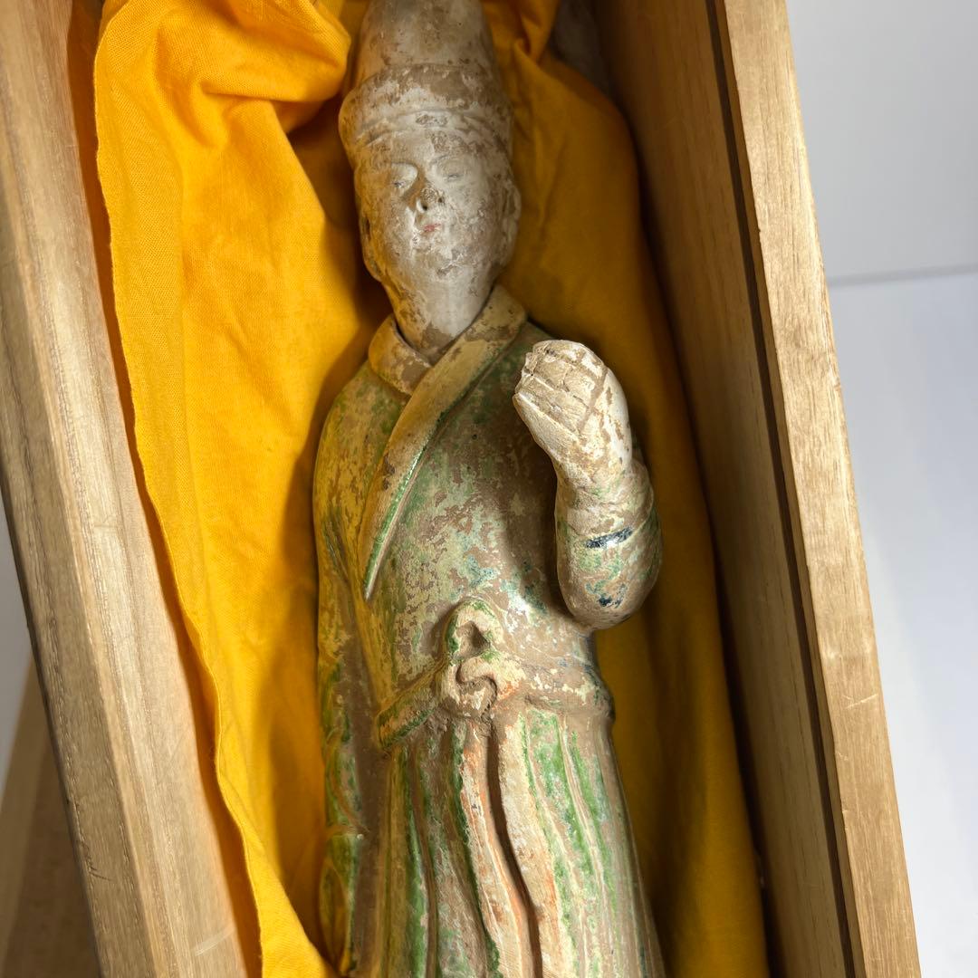 専用　中国唐時代　唐三彩人物　木箱付　高さ約36.5㎝　東Y8-0203②タニサ