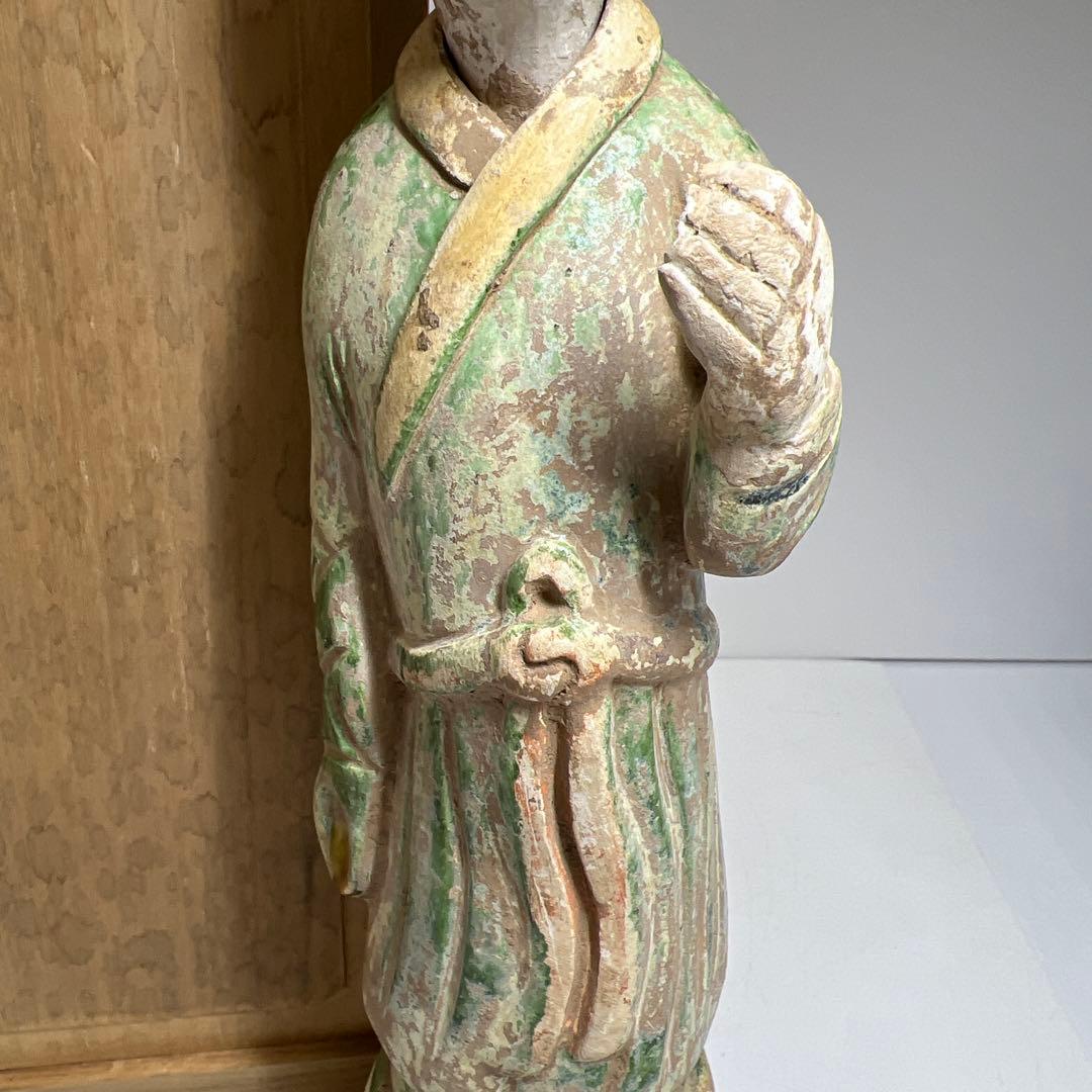 専用　中国唐時代　唐三彩人物　木箱付　高さ約36.5㎝　東Y8-0203②タニサ