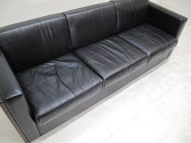 オカムラ 3人掛け応接ソファ 本革張地/ローズウッドフレーム 　応接ソファ