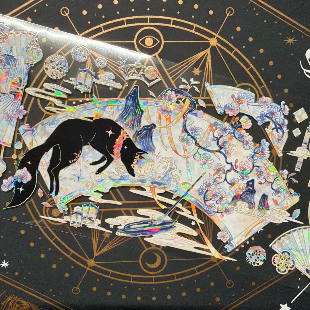 【8951】海外　マステ　中古巻　貝殻光マスキングテープ　狐　青　装飾系