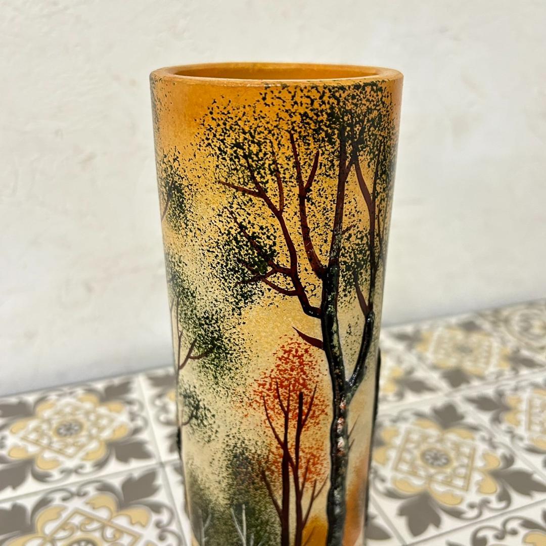 ドームナンシー 筒型　花瓶　高さ22cm 被せガラス　アンテルカレール　幹立体