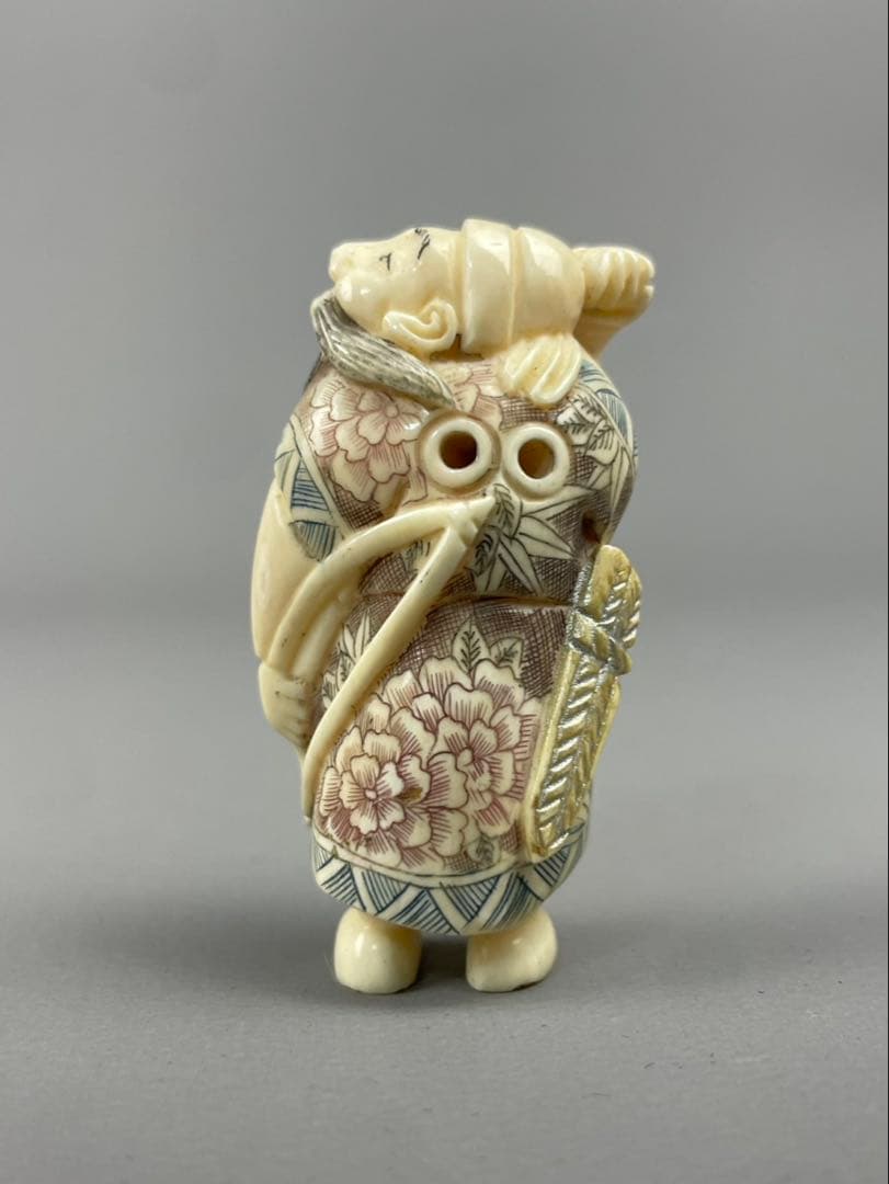 極上細密細工 天然白材 人物 根付 時代 東洋彫刻 アンティーク