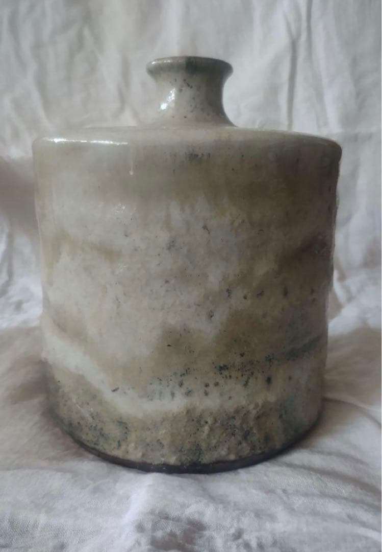 武内晴二郎　自筆　共箱あり　酒津堤窯　流描白釉花生　民藝