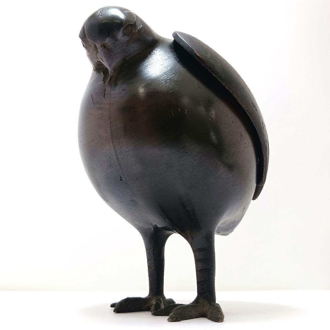 G109 古銅製 亀女作 鶉 鳥型香炉 在銘印有 香道具　ma　ten