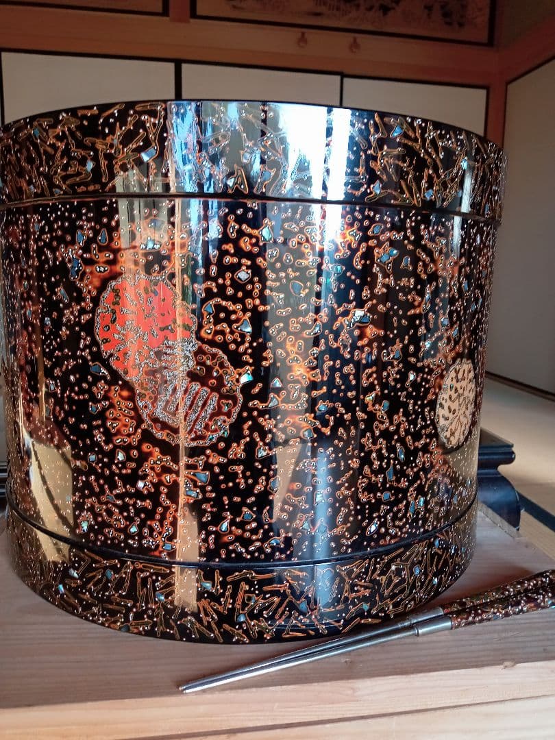 火鉢　大型　漆塗火鉢　若狭塗　古代若狭塗　火箸付　大火鉢アンティーク　希少