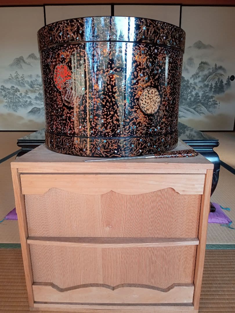 火鉢　大型　漆塗火鉢　若狭塗　古代若狭塗　火箸付　大火鉢アンティーク　希少