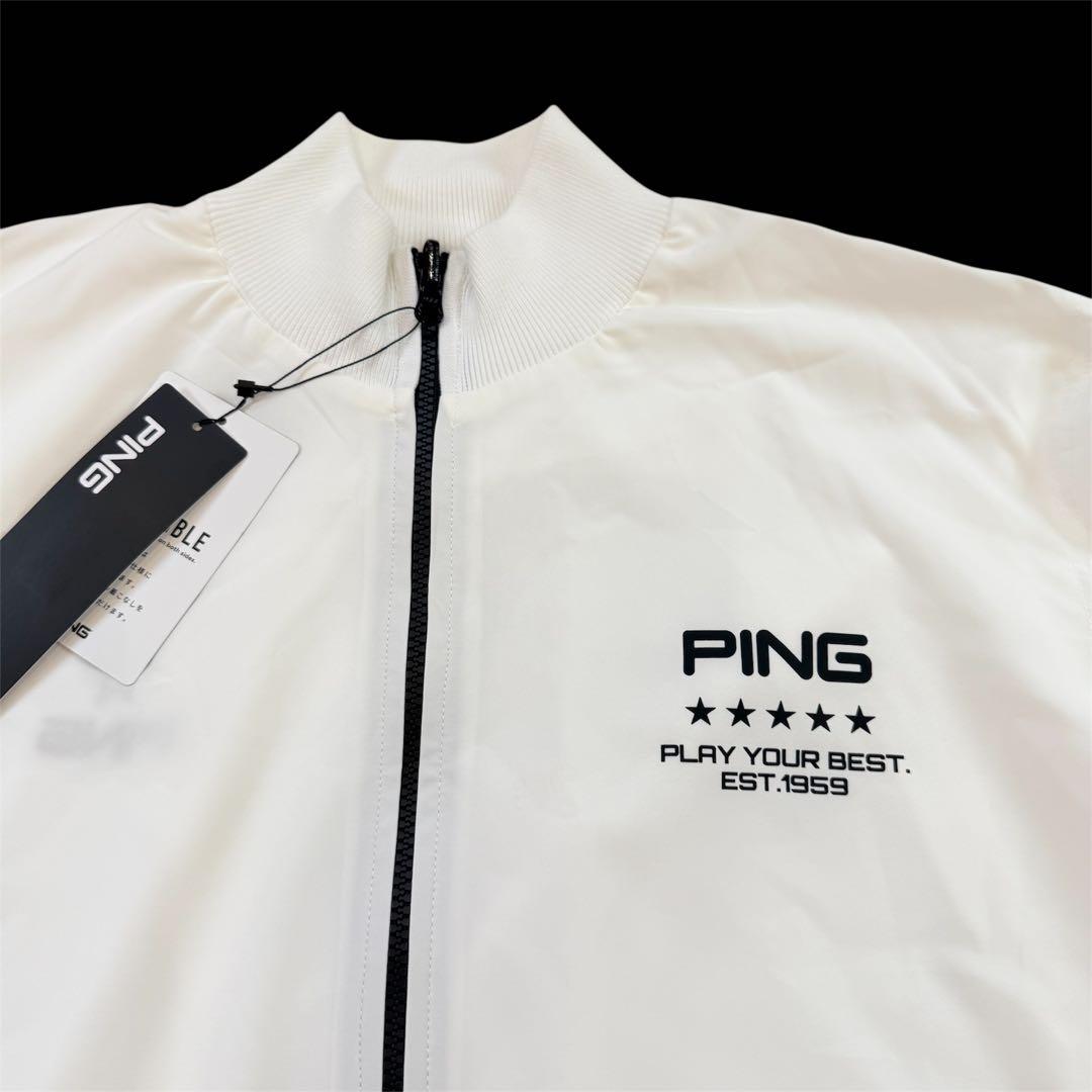 【新品】PING　リバーシブル ニット　メンズ　3L　白　フルジップ　ゴルフ