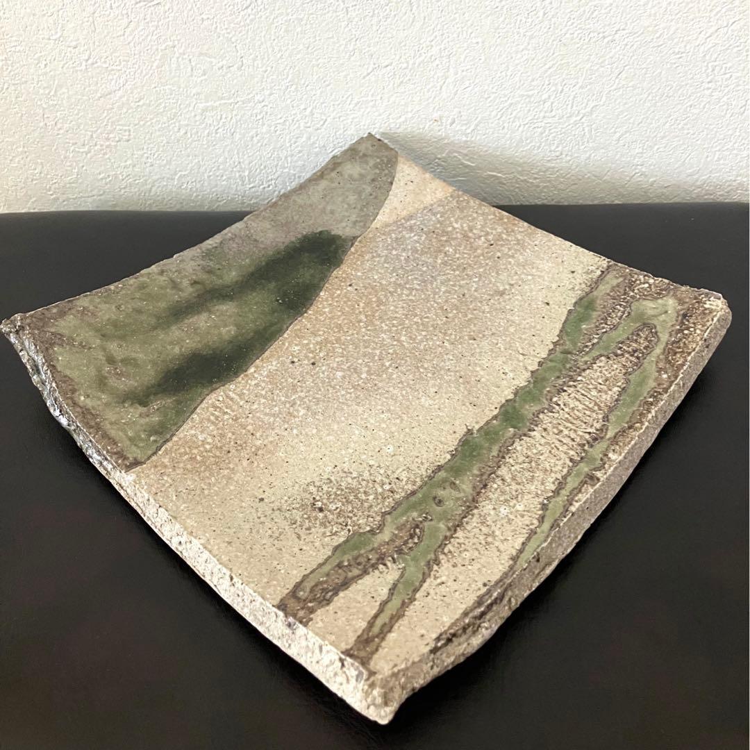 【古常滑、未使用】 江崎一生作　灰釉皿　古常滑　存古窯　常滑焼