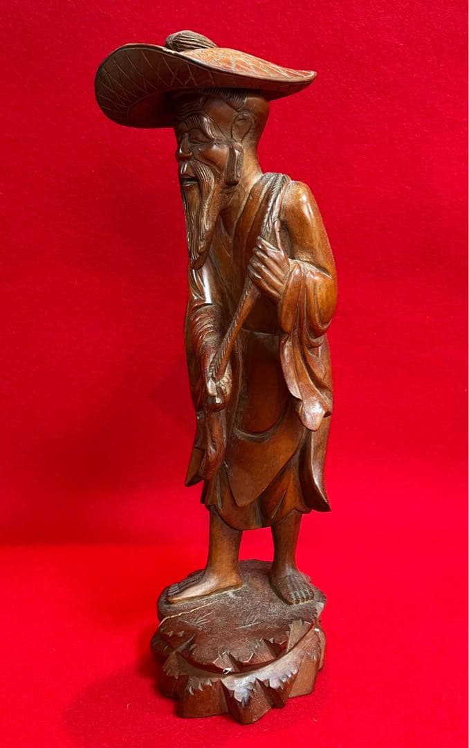 古美術 木彫 人物 漁翁 彫刻 置物 オブジェ　古道具　コレクション