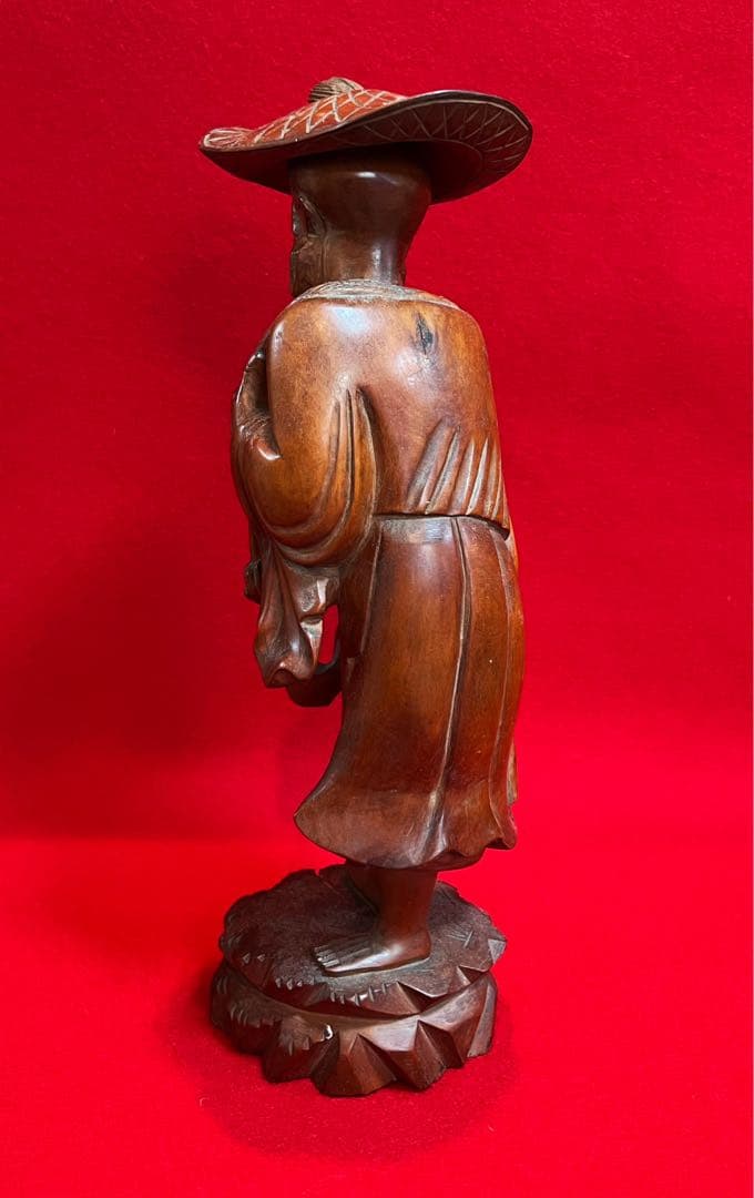 古美術 木彫 人物 漁翁 彫刻 置物 オブジェ　古道具　コレクション