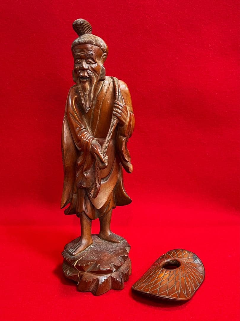古美術 木彫 人物 漁翁 彫刻 置物 オブジェ　古道具　コレクション
