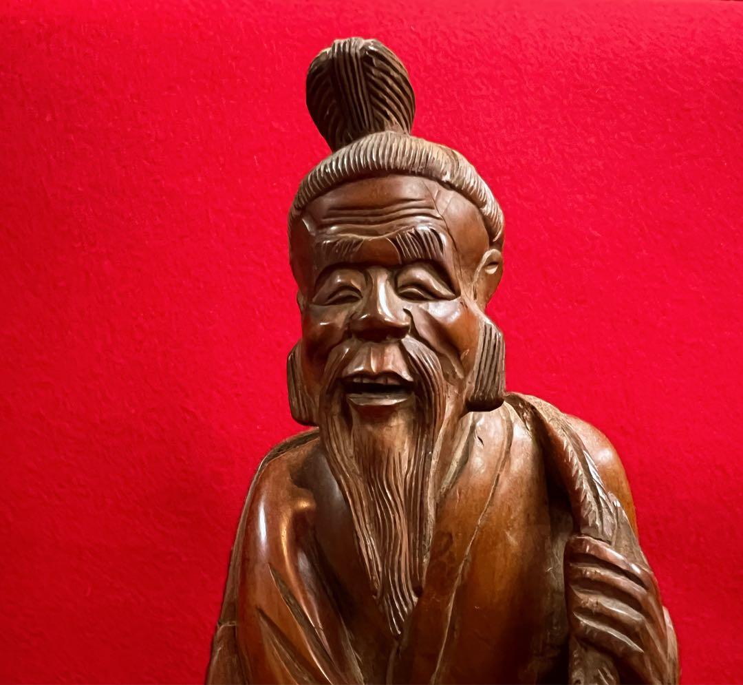 古美術 木彫 人物 漁翁 彫刻 置物 オブジェ　古道具　コレクション