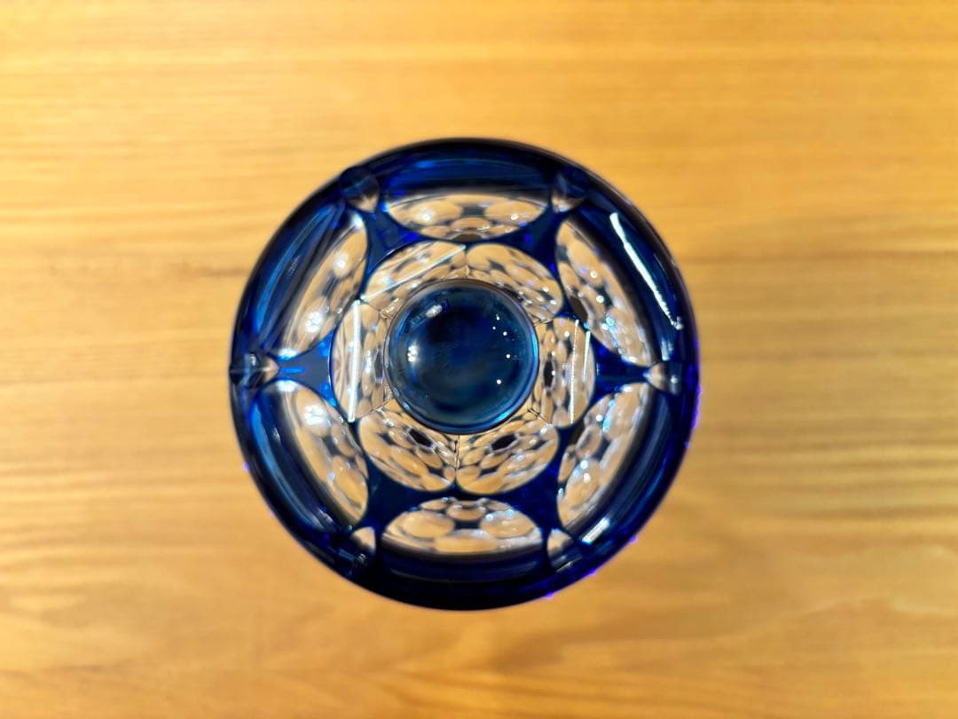 【未使用】カガミクリスタル 藍色江戸切子 蓋付きシュガーボウル キャンディポット