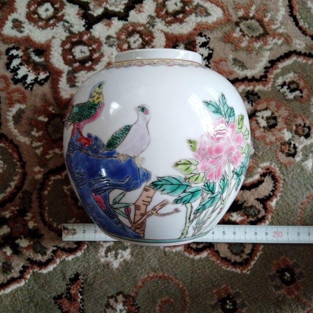 旧蔵した中国骨董陶芸景徳鎮国営301特製倣古最高級彩絵丸形花瓶手工精製花瓶　在銘