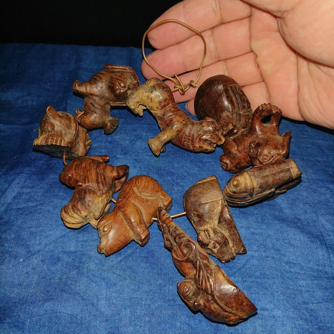 時代物木彫り、唐木念数珠