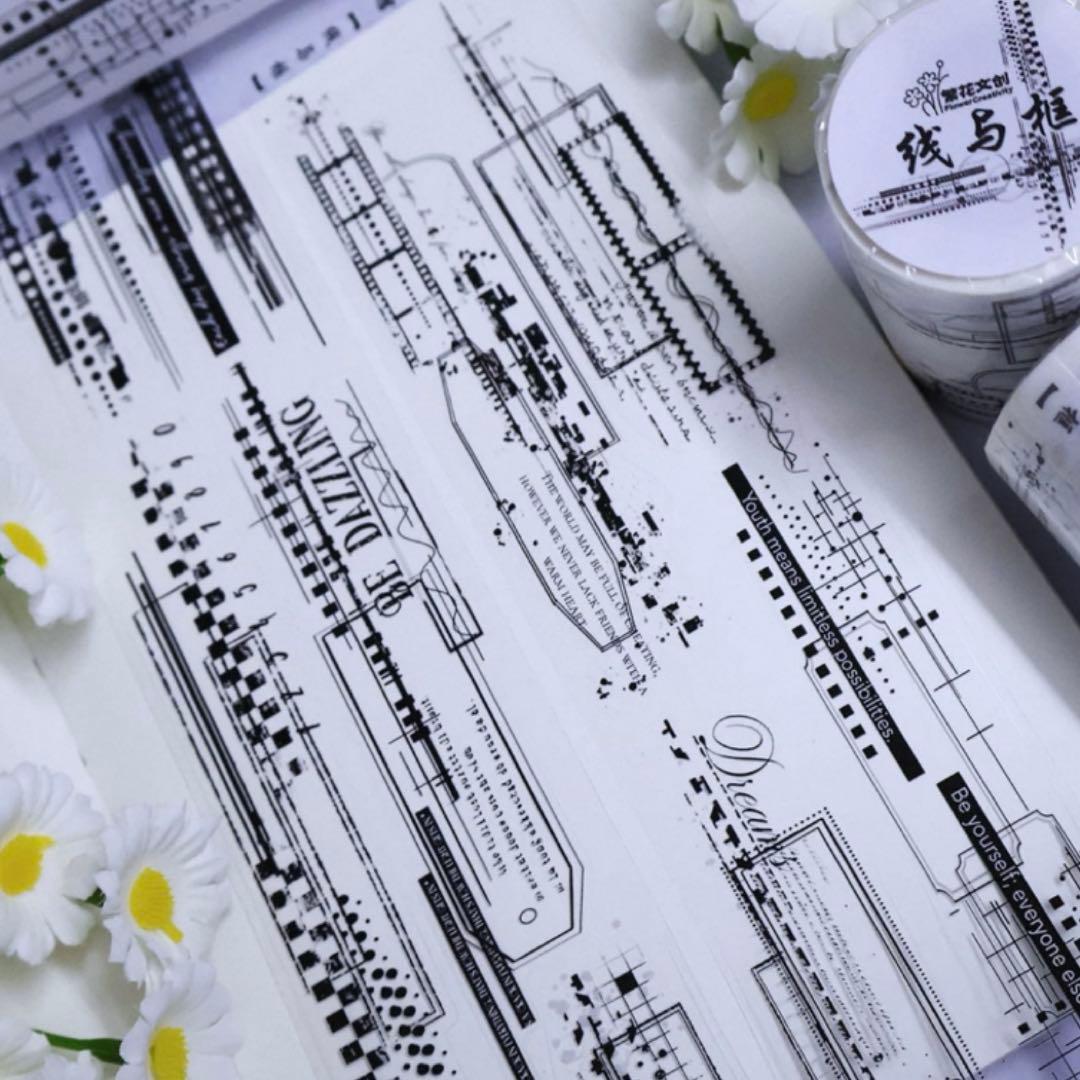 PET 线与框 ダイカット加工　5cm×5m 海外マスキングテープ