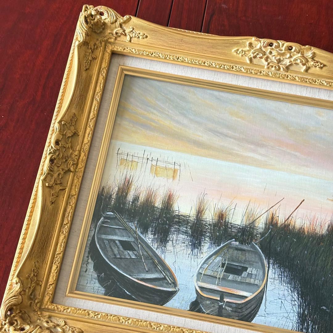 富田勝英「湖北にて」油彩 F6 額装 油絵 油画 絵画 C