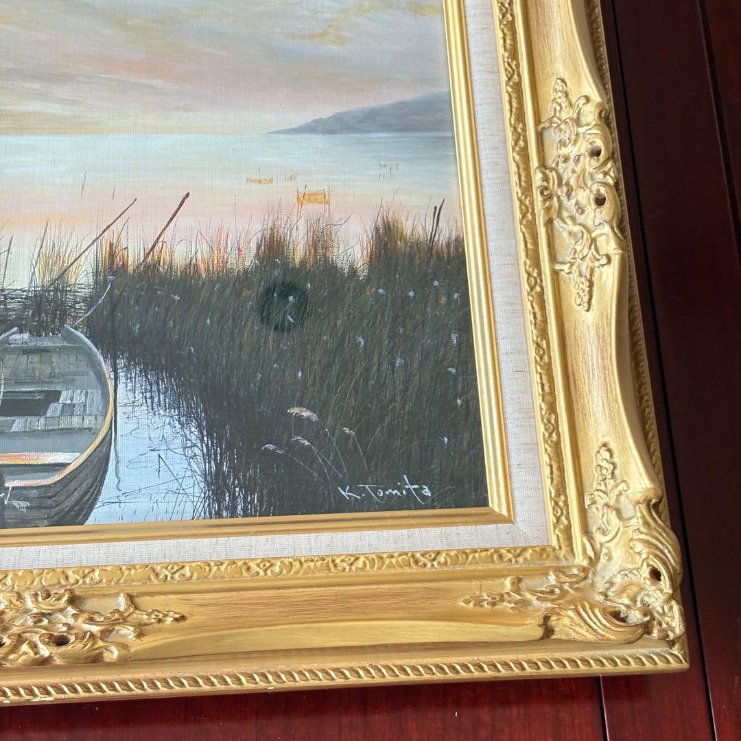 富田勝英「湖北にて」油彩 F6 額装 油絵 油画 絵画 C