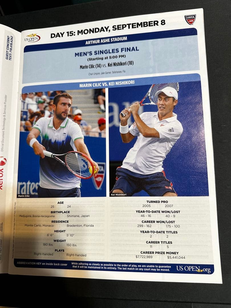 【超貴重】2014年 US open 決勝戦 会場限定 パンフレット