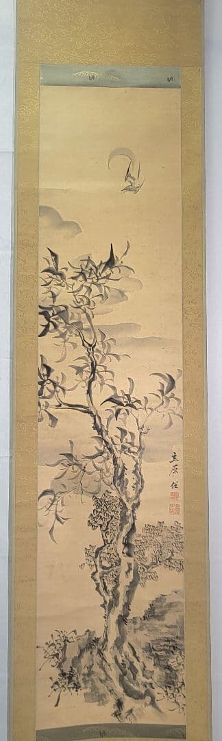 立原杏所　花鳥画　掛け軸　合わせ箱　水戸藩士　書画、骨董品、美術品