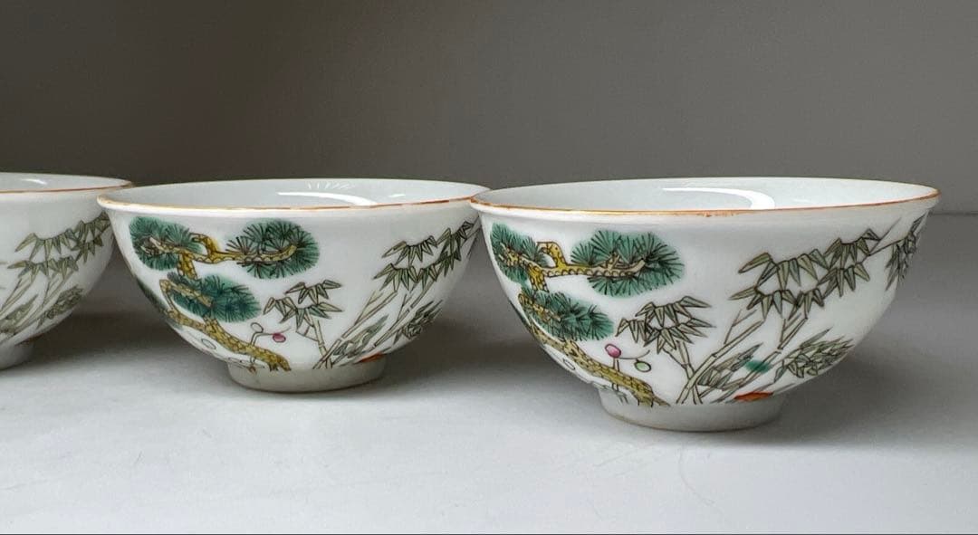 中国清時代　同治年製粉彩　煎茶碗5客　口径約6.5㎝　東Y7-0512②トヒチ