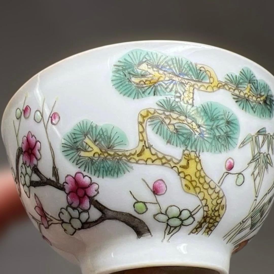 中国清時代　同治年製粉彩　煎茶碗5客　口径約6.5㎝　東Y7-0512②トヒチ