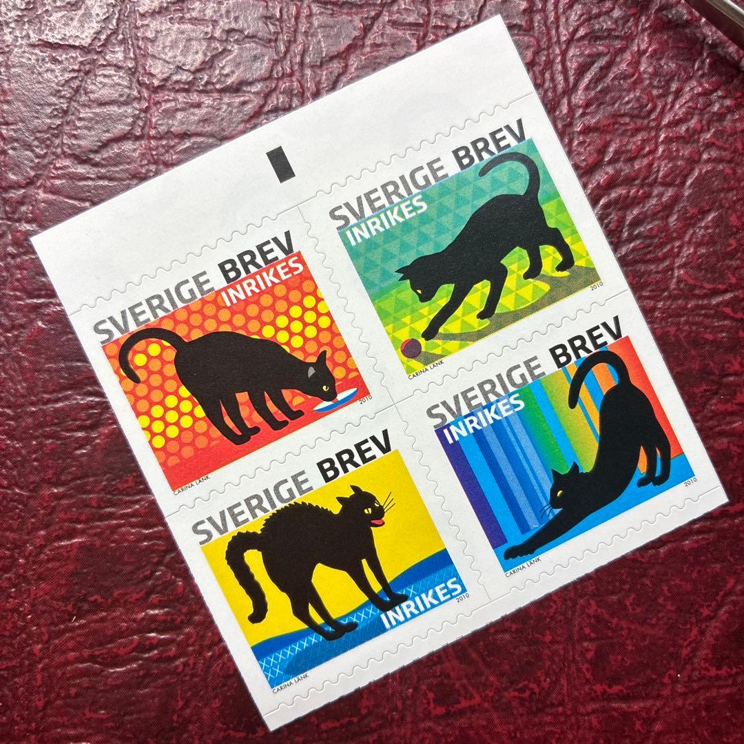 77203セール現品限　外国切手　スウェーデン発行ネコ4種揃田型