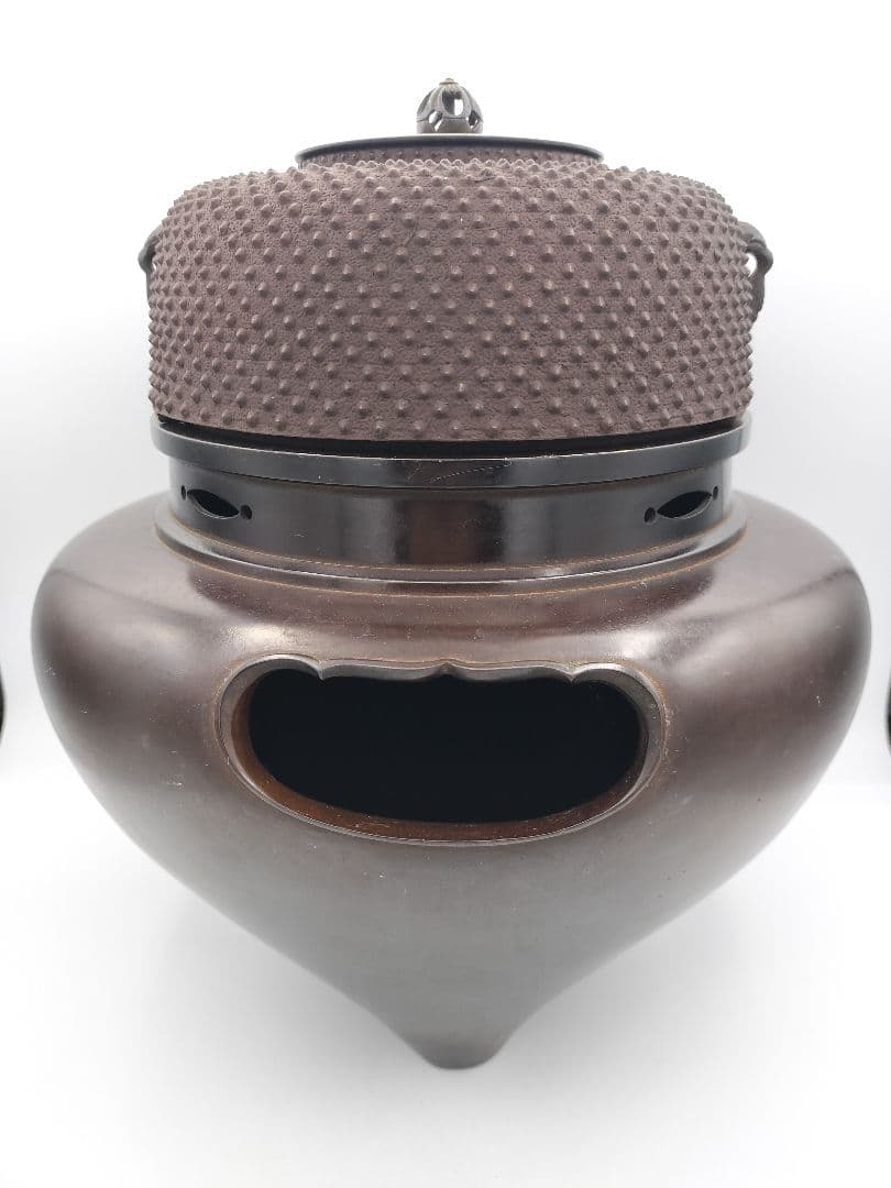 b505 唐銅 琉球風炉 田口霰釜添 釜谷浄越 木箱 茶道具 古物