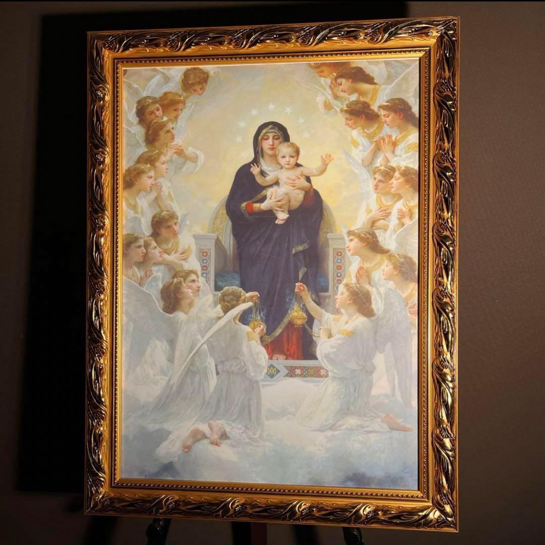 キャンバス プリントアート ブグロー 聖母と天使 絵画 額付 インテリア
