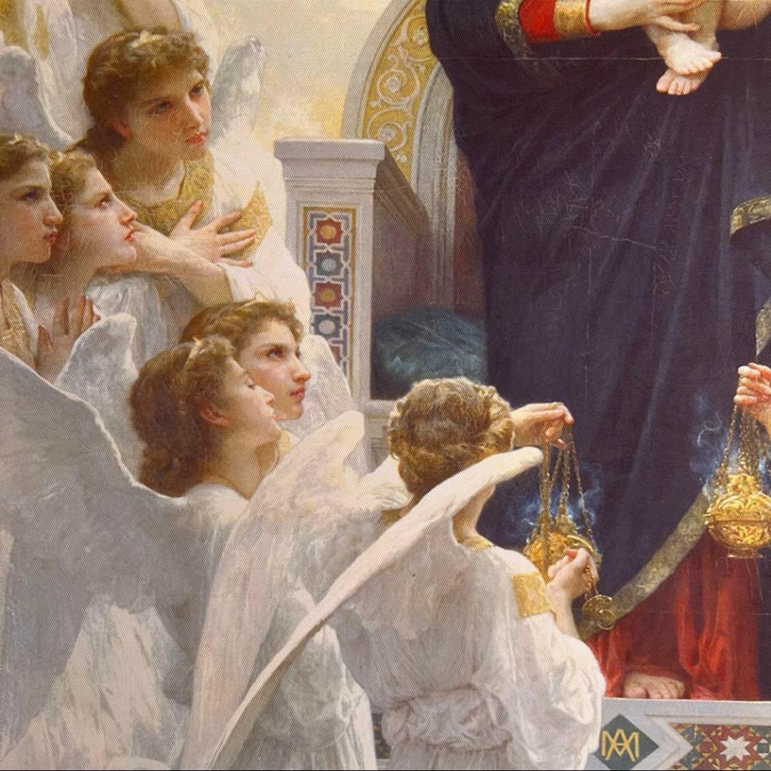 キャンバス プリントアート ブグロー 聖母と天使 絵画 額付 インテリア