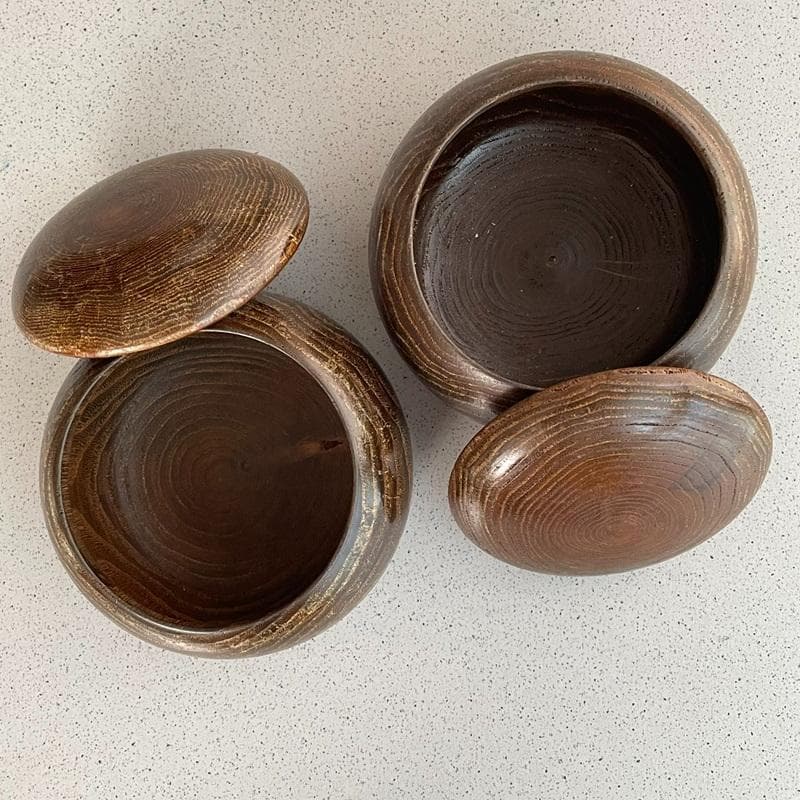 栗碁笥　特大　天然木製碁笥　職人手造り