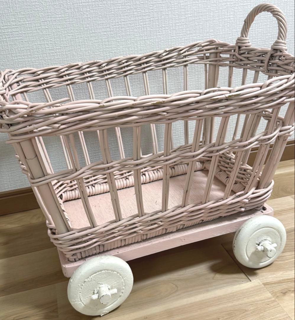 ウイッカー 家具 ウイッカー ピンク おもちゃ箱 アンティーク ヴィンテージ 棚