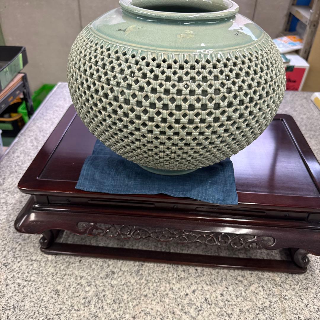 陶器 花瓶 花器 台付 置物 インテリア アンティーク ツボ 小物 格安